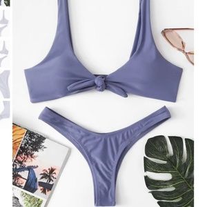 Knot Top With High Leg Bikini Set